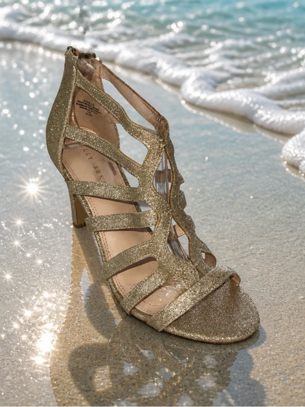Kelly And Katie Jazelle Strappy Gold Glitter Open Toe High Heel 8.5 New No Box - Picture 11 of 13